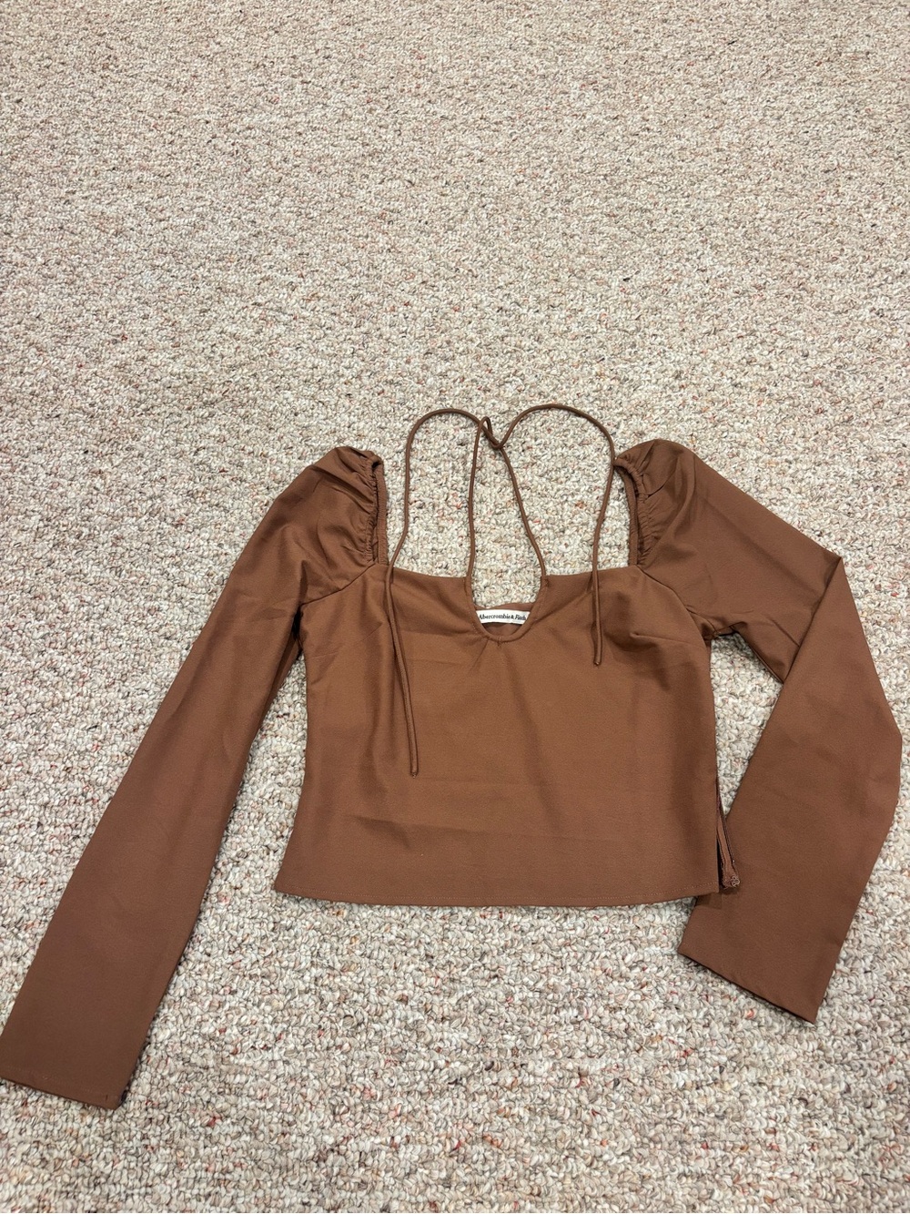 Abercrombie & Fitch Brown Long-Sleeve Square-Neck Top with Criss Cross Halter